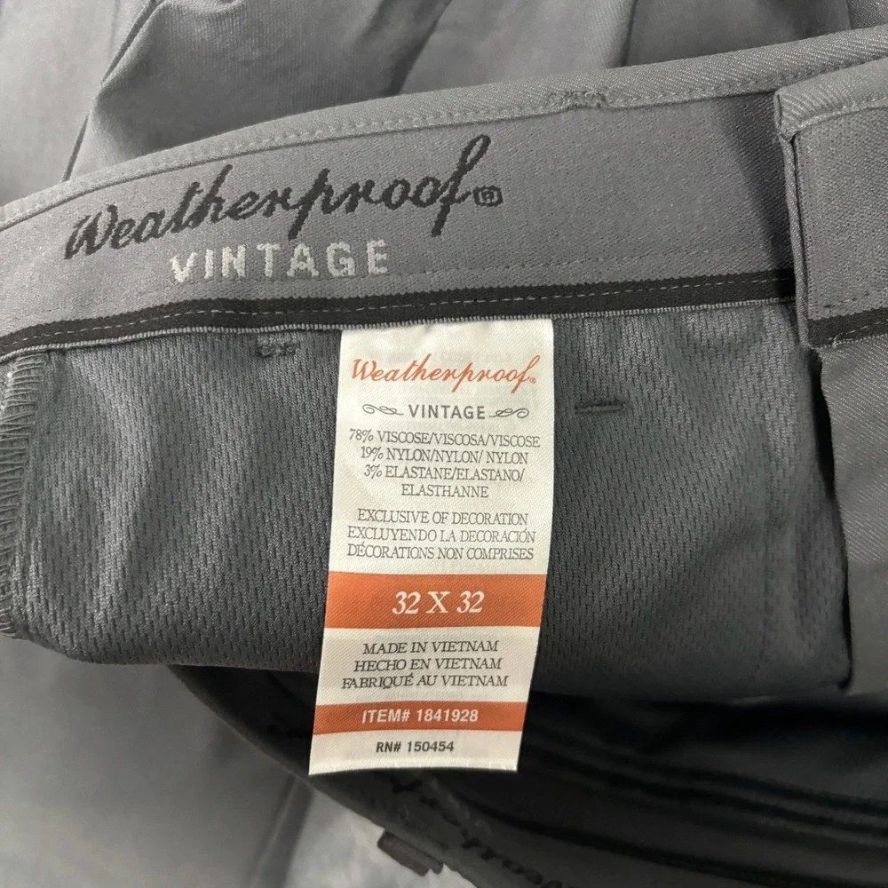 Weatherproof Vintage Mens Tech Pants Gray Stretch Water Repellent 32x32 NEW